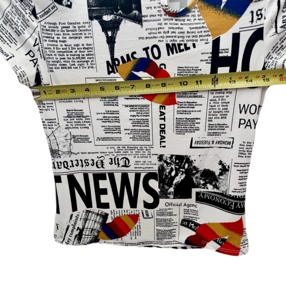 SAY ANYTHING Newsprint & Lips Punk Stretch Mock Turtleneck Top Vintage - Picture 4 of 7